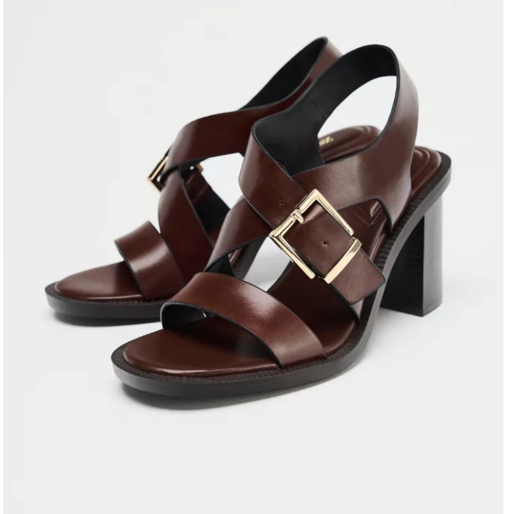 Zara elegant Brown Strappy Heeled Sandals - Picture 4 of 6